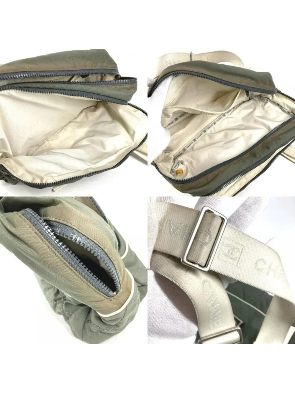 Chanel Boston Bag Logo CC Nylon Gray